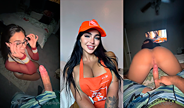 La puta de Emily Rinaudo singando intensamente por el culo en Halloween